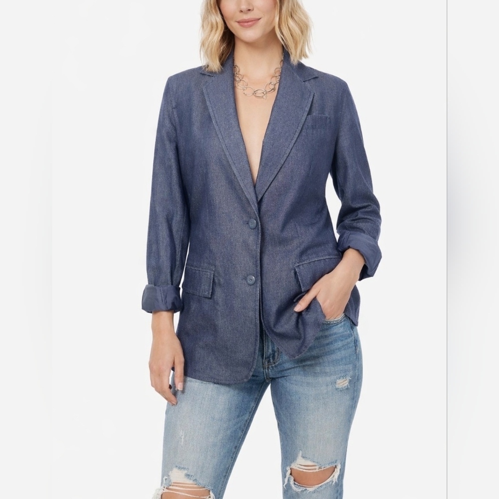 Liz Claiborne Blue Cotton Blend Blazer Jacket Women’s SizeSmall Classic Tailored